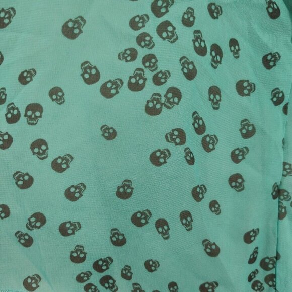 Wishful Park Green Button Up Skull Printed Blouse Top Sheer Women Size L 3/4 Slv - Picture 3 of 8